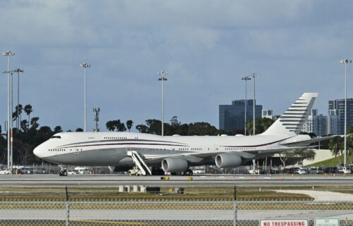 This February 15 photo shows a Boeing 747 on the tarmac of Palm Beach International Airport after US President Donald Trump toured the aircraft.